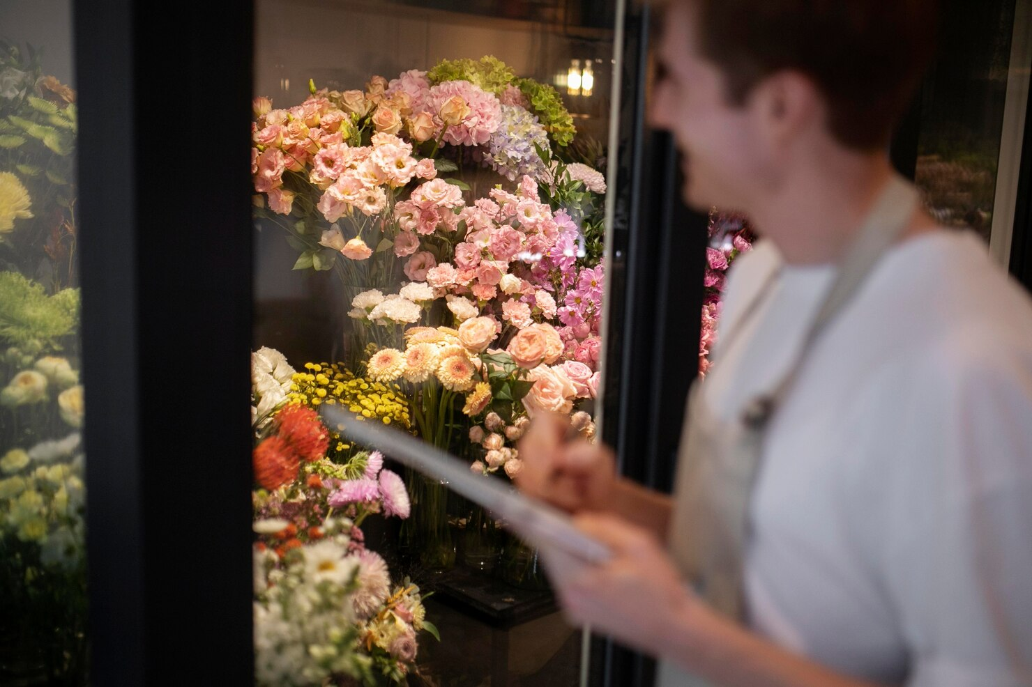 Florist preparing arrangements