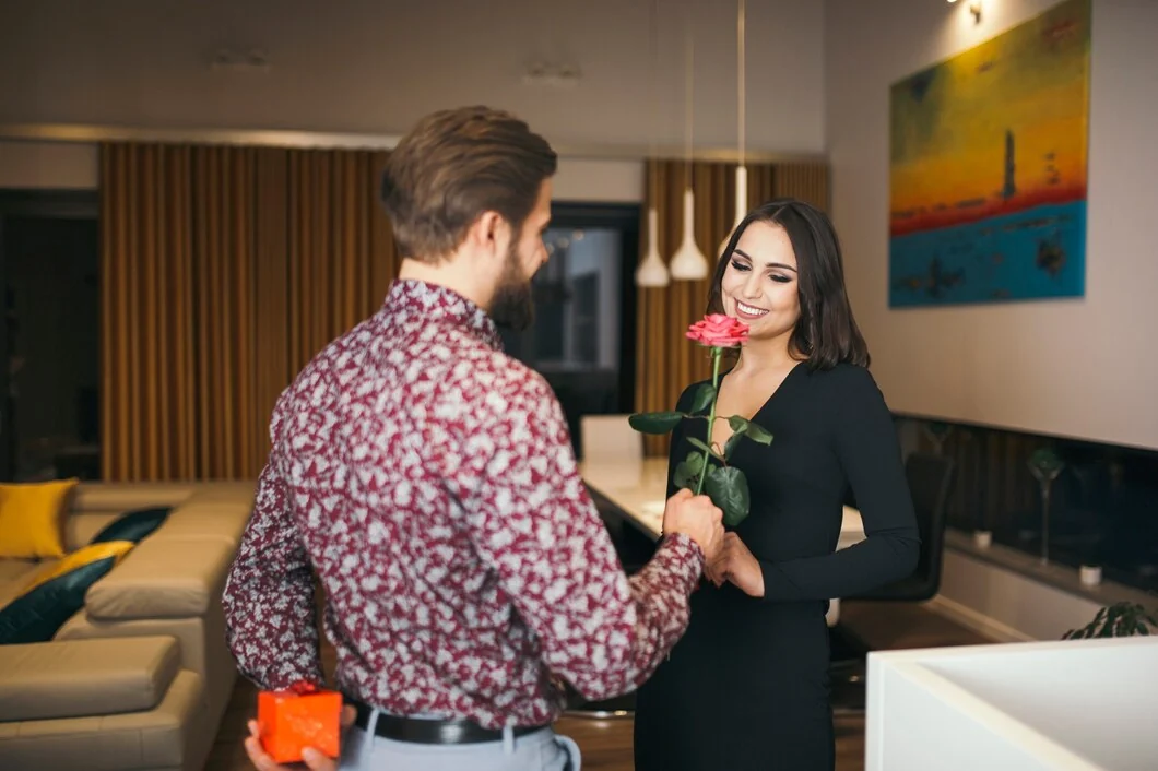 Guest receiving a rose in a luxury hospitality lounge