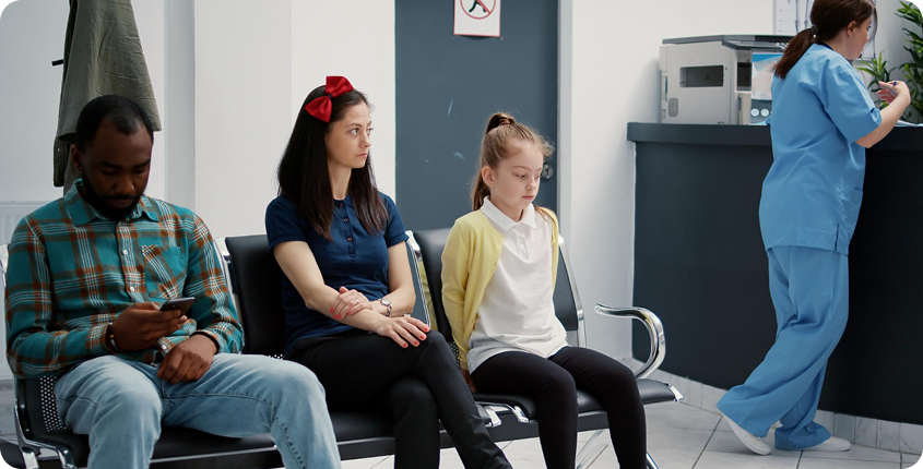 Family waiting in a maternity lobby
