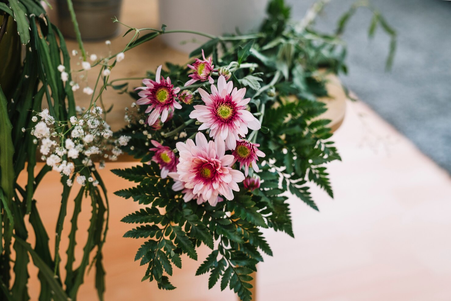 Fresh flowers arranged for a hospitality guest experience